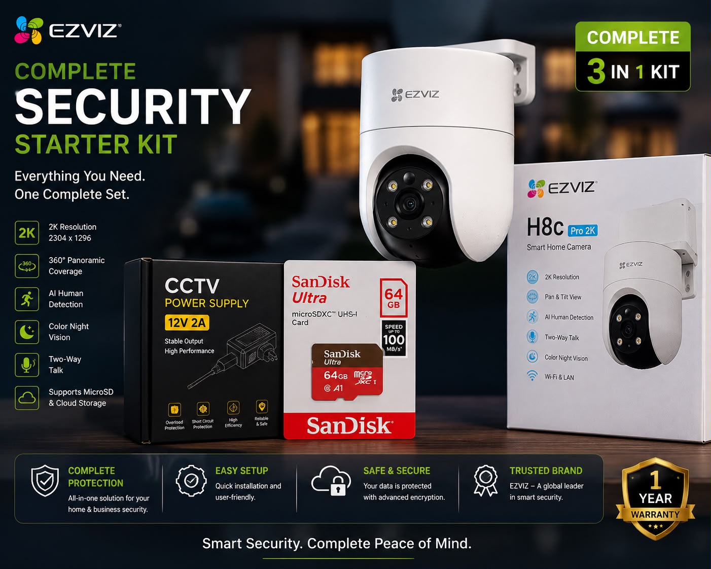 EZVIZ H8c Pro 2K Smart Camera Full Set