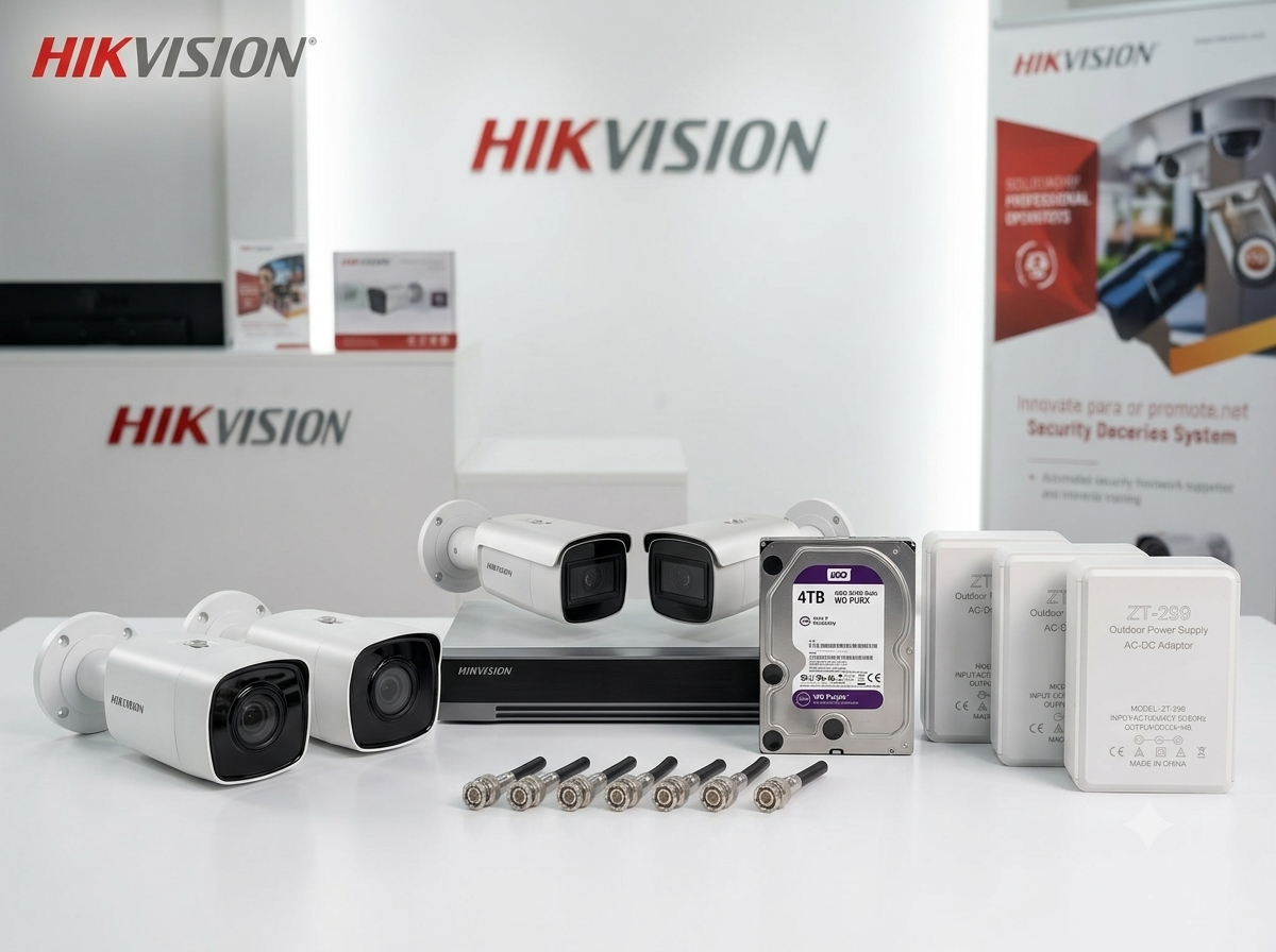 HIKVISION Silver 4 Cameras Complete CCTV Security Kit