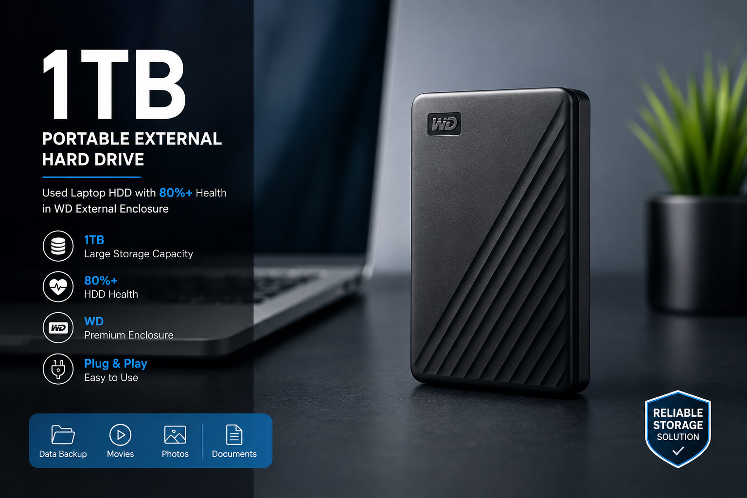 1TB Portable External Hard Drive – Used Laptop HDD
