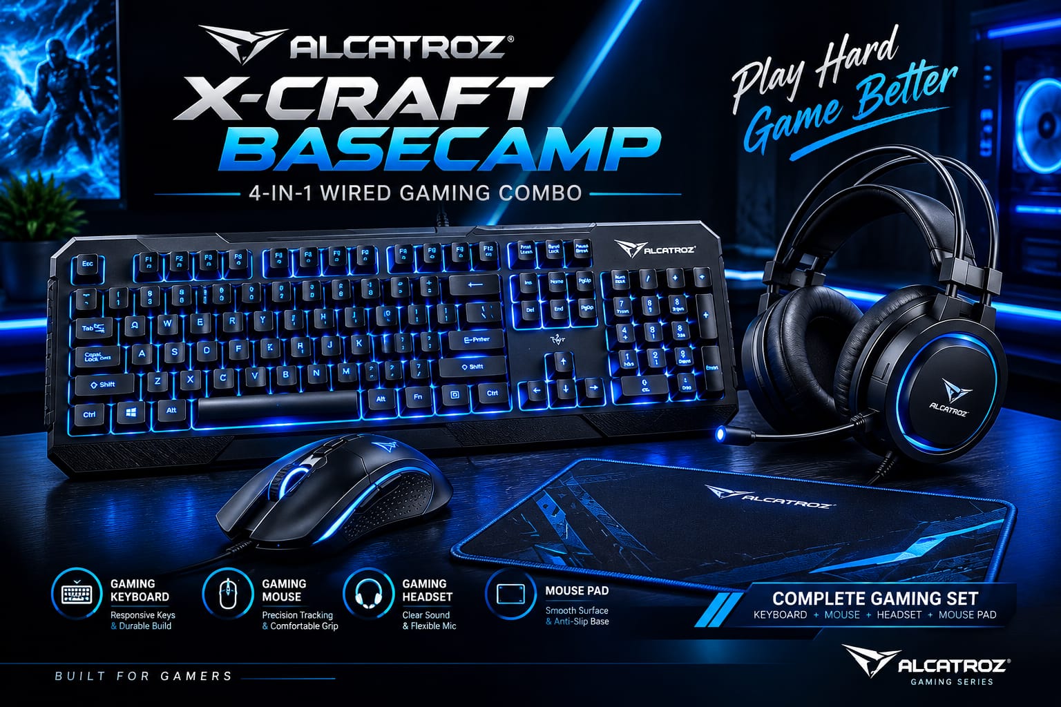Alcatroz X-Craft Basecamp 4-in-1 Gaming Combo